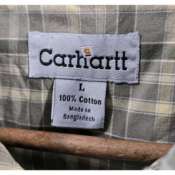 Carhartt Shirt Mens Large Short Sleeve Button Up Plaid Green Collared - Picture 4 of 13